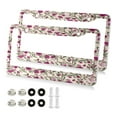 thumbnail image 2 of 2-Pack Aluminum License Plate Frame with 2 Holes for GM License Plate Cover with Free Screws Red-pink Magenta Flowers, 2 of 8