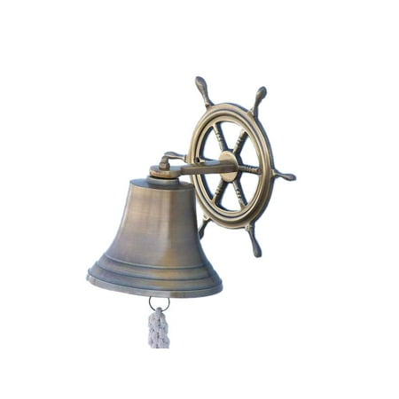 - Antique Brass Hanging Ship Wheel Bell 8