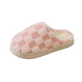thumbnail image 2 of Miluxas Cotton Slippers Checkered Fuzzy Thick-soled Winter Soft Rubber Bottom Warm Unisex Non-slip Floor Bedroom Home Casual Pink 5.5-6(36), 2 of 4