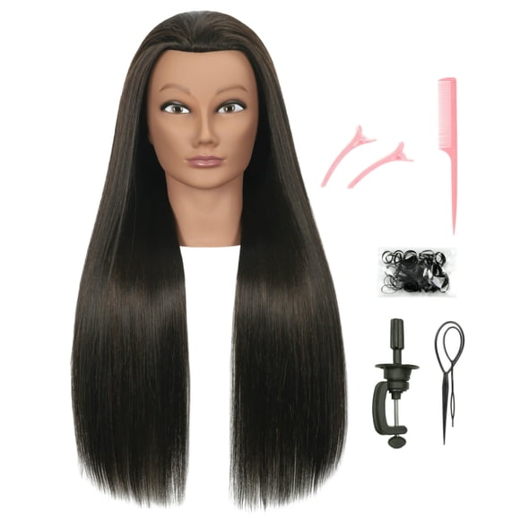 Cabeza de maniquí LECIPO de 30 pulgadas con soporte, 80% cabello humano, color marrón