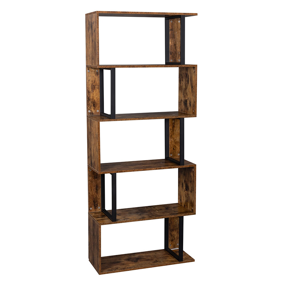 5 Tier Industrial Bookcase and Bookshelf Display Shelf SShaped ZShelf