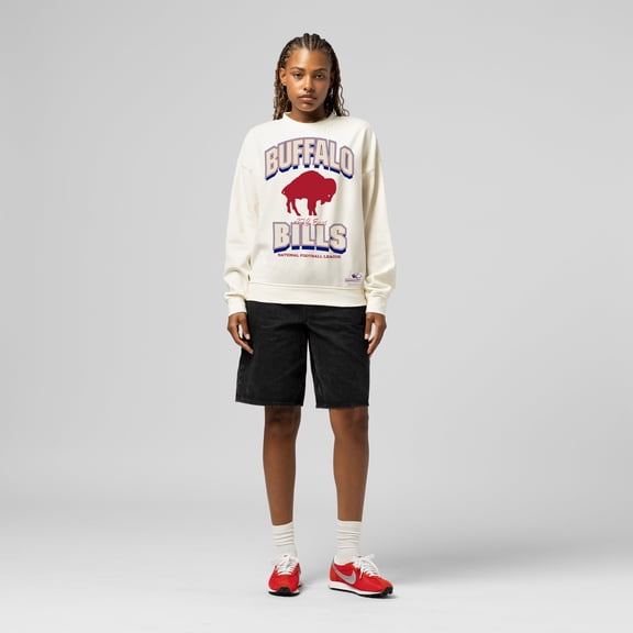 Women's  Mitchell & Ness  Cream Buffalo Bills Tonal Arch Sweatshirt