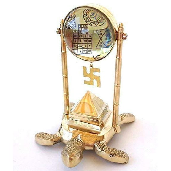 AVOKA Brass Tortoise Meru Vastu Yantra With 91 Pyramid Along Shri Yantra Vyapaar Vridhi Yantra And Kuber Yantra (Gold, 5In), People