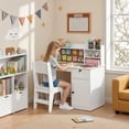 thumbnail image 4 of Kids Study Desk with Chair, Noelse Wooden Kids Desk with Drawer, Cabinet and Corkboard, Student Writing and Drawing Table for Bedroom Playroom, White, 4 of 8