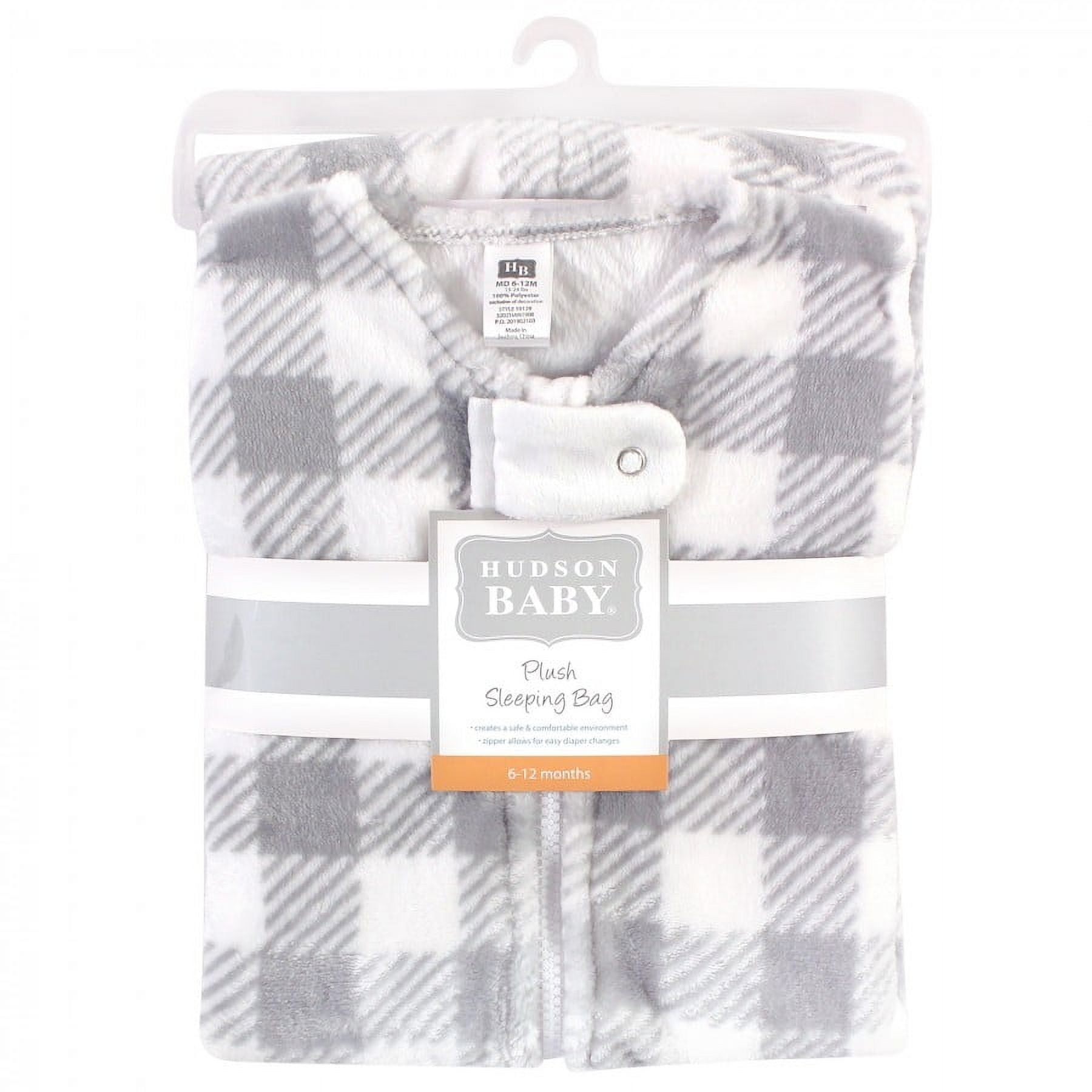 Hudson Baby Infant Plush Sleeping Bag, Sack, Blanket, Gray Plaid, 12-18 Months
