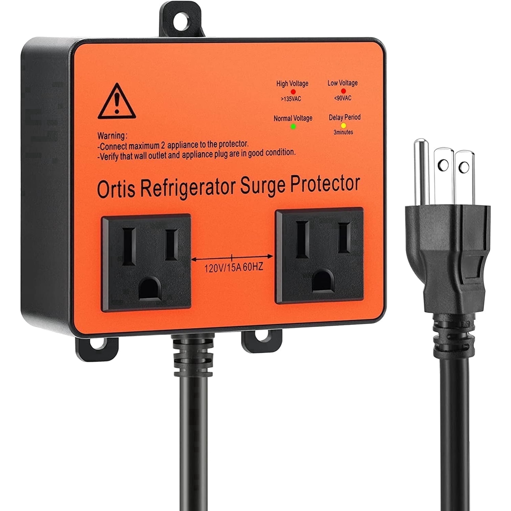 Ortis Refrigerator 2-Outlet Surge Protector, Black