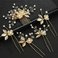 thumbnail image 4 of 5 Pieces Wedding Hair Comb Bridal Hair Pins Crystal Pearl Hair Accessories Rhinestone Flower Hair Piece for Wedding Bride Women, 4 of 4