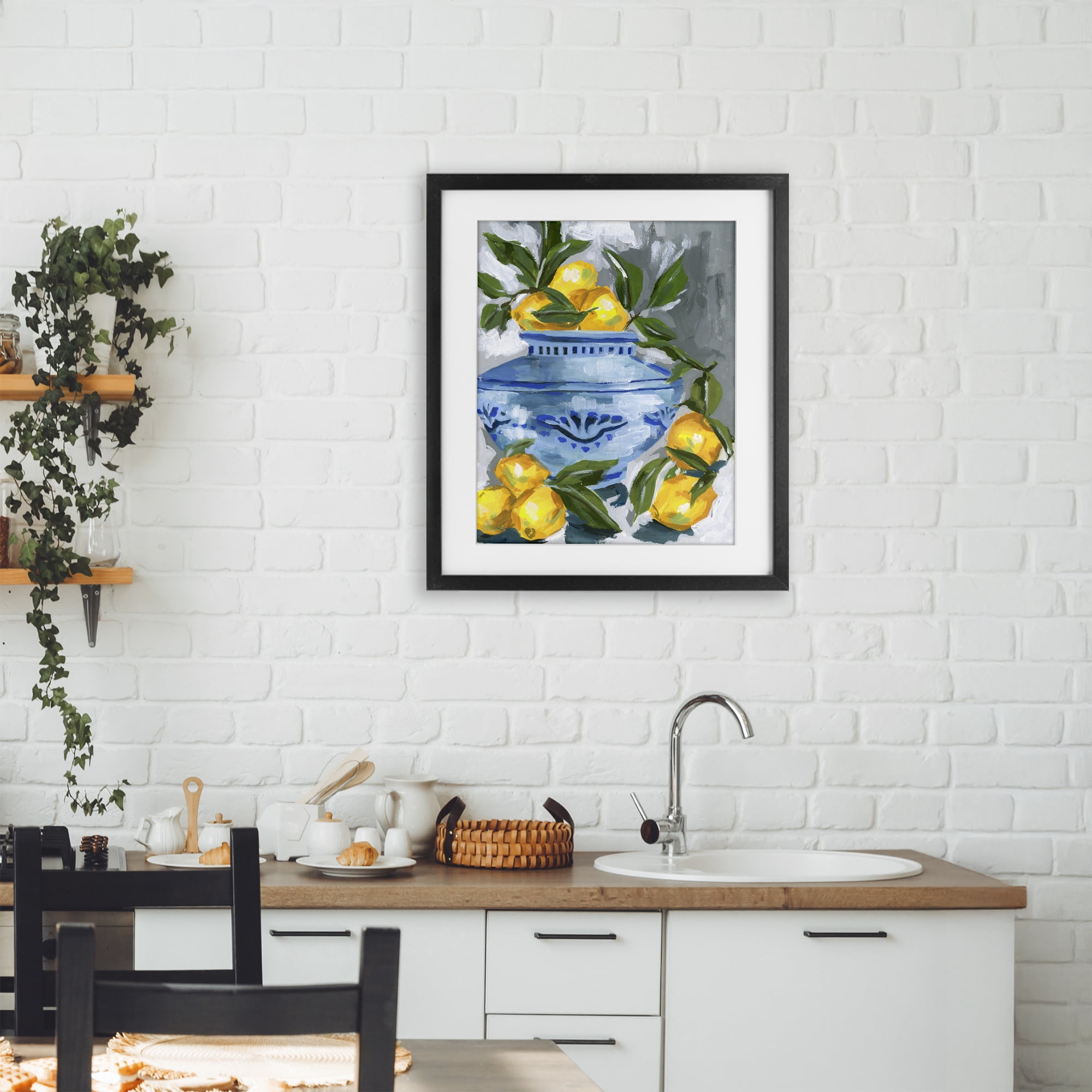 Stupell Industries Indigo & Lemon Vase Black Framed Print Under Glass, design by Melissa Wang