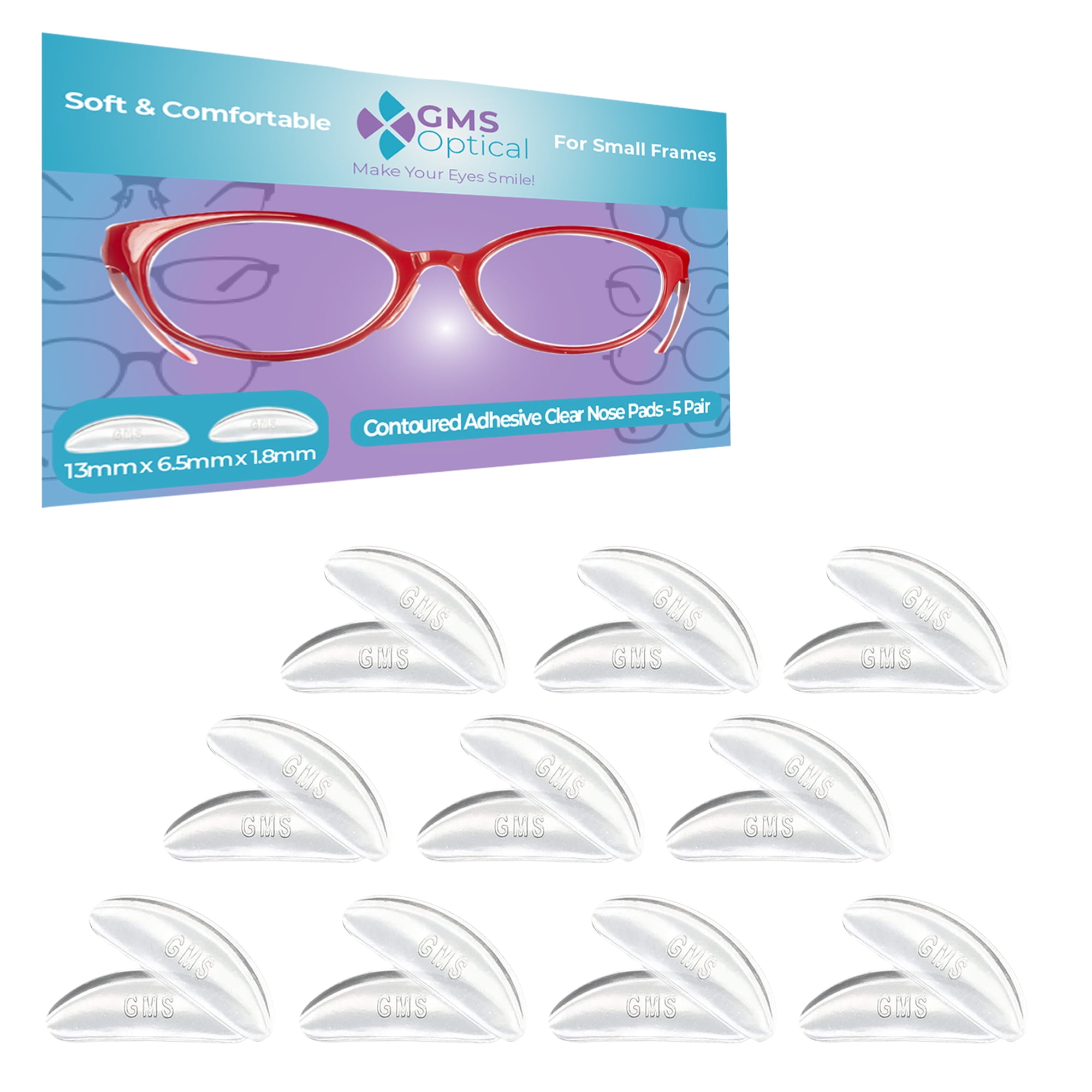 GMS Optical Small Silicone Adhesive Contoured Nose Pads (10 Pair, 1.8mm