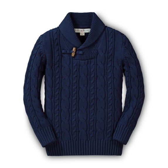 Hope & Henry Boys' Shawl Collar Cable Sweater