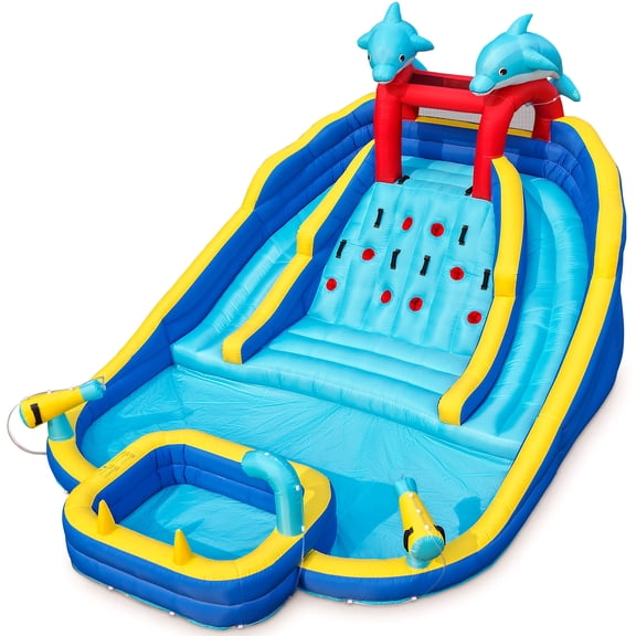 Outfunny Kids Inflatable Water Slides Bounce House with 2 Pools for Big Kids 3-12 Outdoor Play