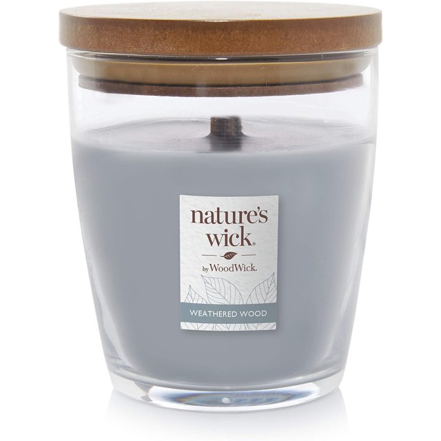 WoodWick Nature's Wick Weathered Woods Scented Candle, 10oz with Wooden Lid, Crackles at it Burns, Fall