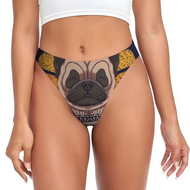 Balery Pug dog Yoga Tangas de Algodón para Mujer con Estampado – Ropa Interior Sexy, Transpirable, G-string-3X-Large