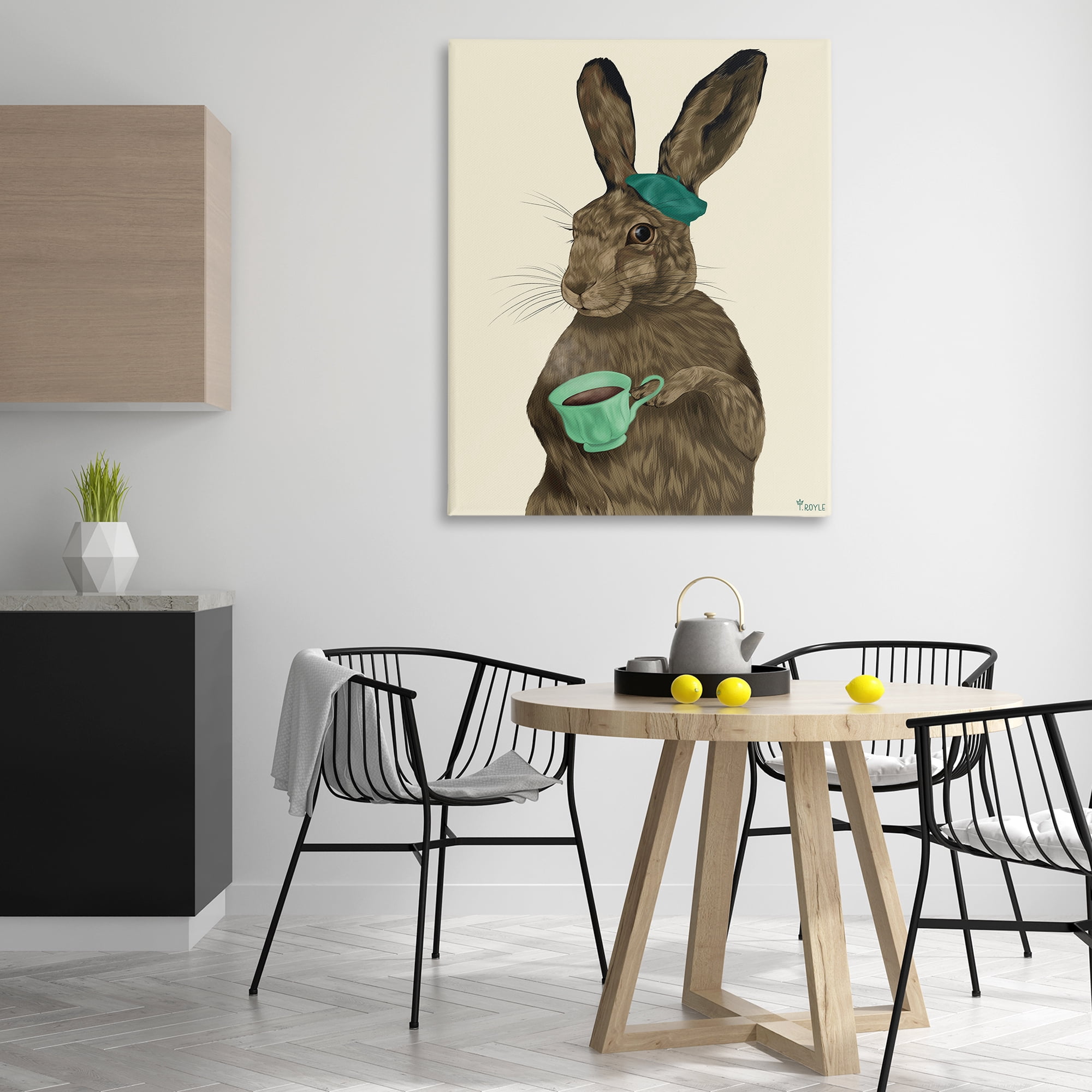 Stupell Industries Rabbit & Green Teacup Animals & Insects Painting Gallery Wrapped Canvas Art Print Wall Art, 36 x 48