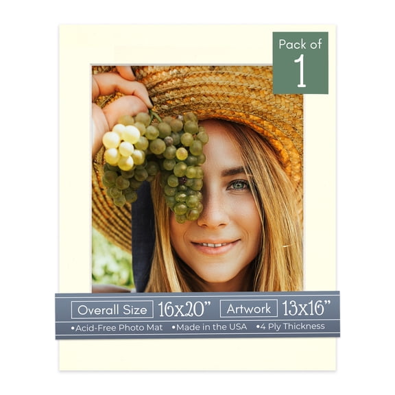 Cream Linen Picture Frame Mat for 16x20 Frames - Fits 13x16 Photos - 1 Mat
