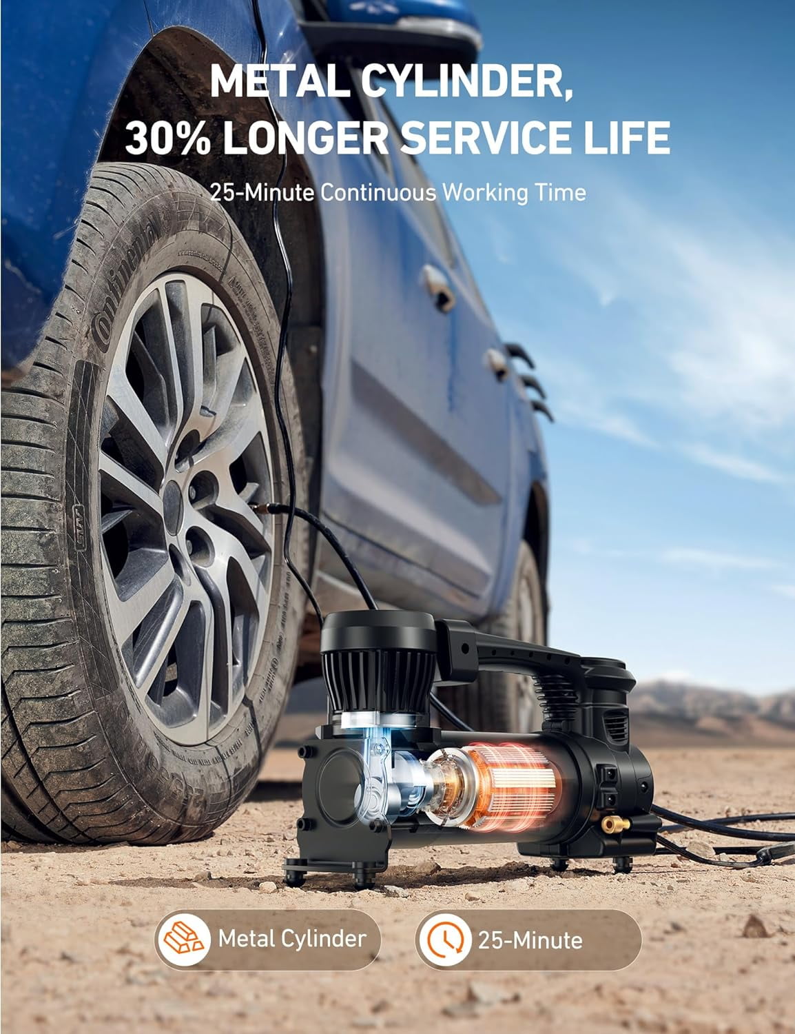 AstroAI T3 Heavy-Duty Air Compressor 12V Portable Offroad Air Compressor with 1.97CFM, 120PSI Tire Pump with Alligator Clips, LED Light for Pickups,Trucks, SUVs, RVs Cars for Up to 33 Inch Tires