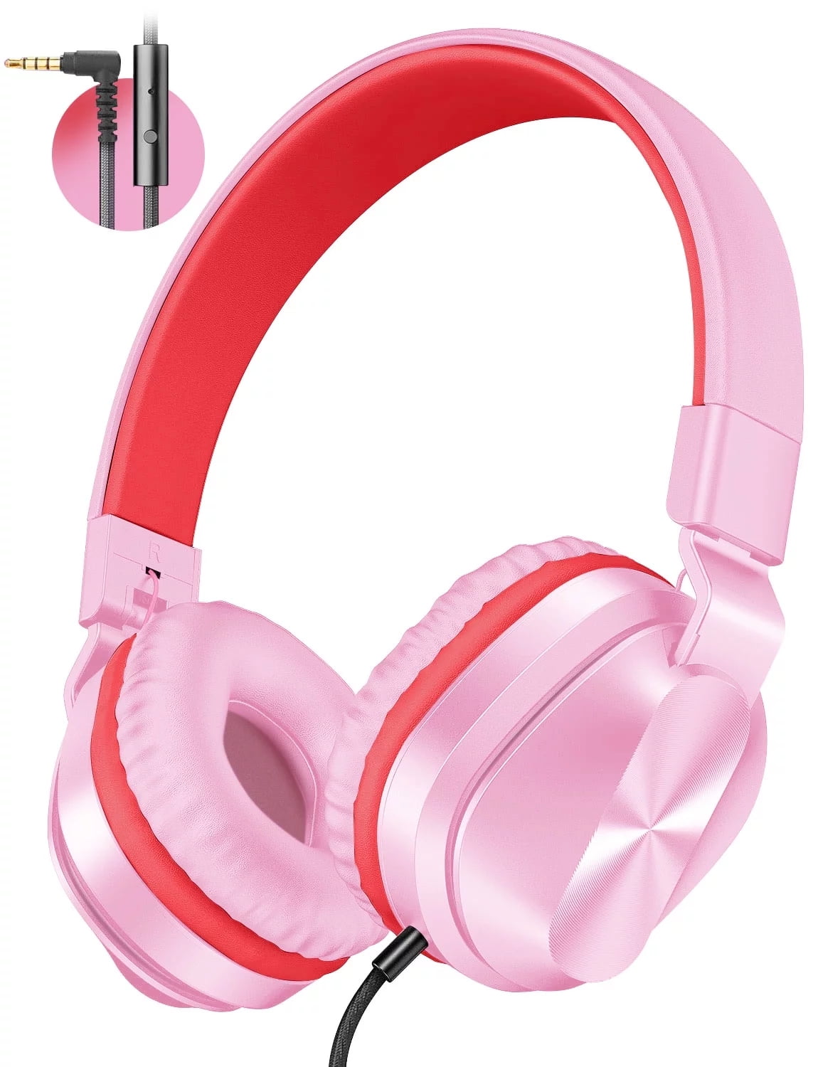 2Pack Kids Headphones with Microphone for School Classroom Bulk Set, Volume Limiter 85/94dB, Wired Girls Headphones with Foldable Design for Online Learning/Travel/