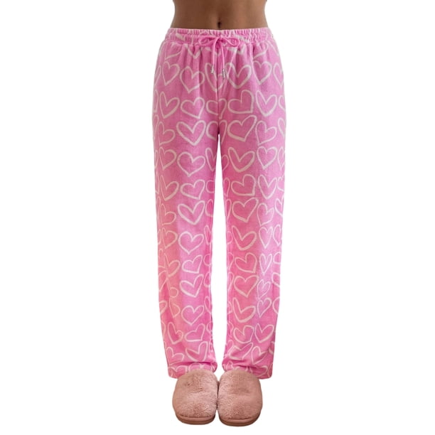 Pantalones de mujer para el Día de San Valentín, con estampado romántico de corazones, cintura elástica con cordón ajustable, pernera ancha y corte holgado, estilo casual para uso diario.