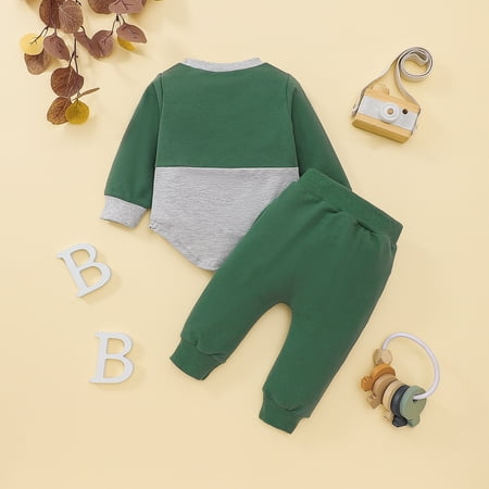 

kpoplk Baby Christmas Outfit Girl Newborn Infant Baby Girls Cotton Autumn Patchwork Pocket Long Sleeve Pants Set Outfits(Green)