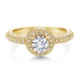 thumbnail image 2 of Gem Stone King 18K Yellow Gold Plated Silver White Lab Grown Diamond and White Moissanite Engagement Ring for Women (1.06 Cttw, Round 5MM, Available in Size 5, 6, 7, 8, 9), 2 of 6