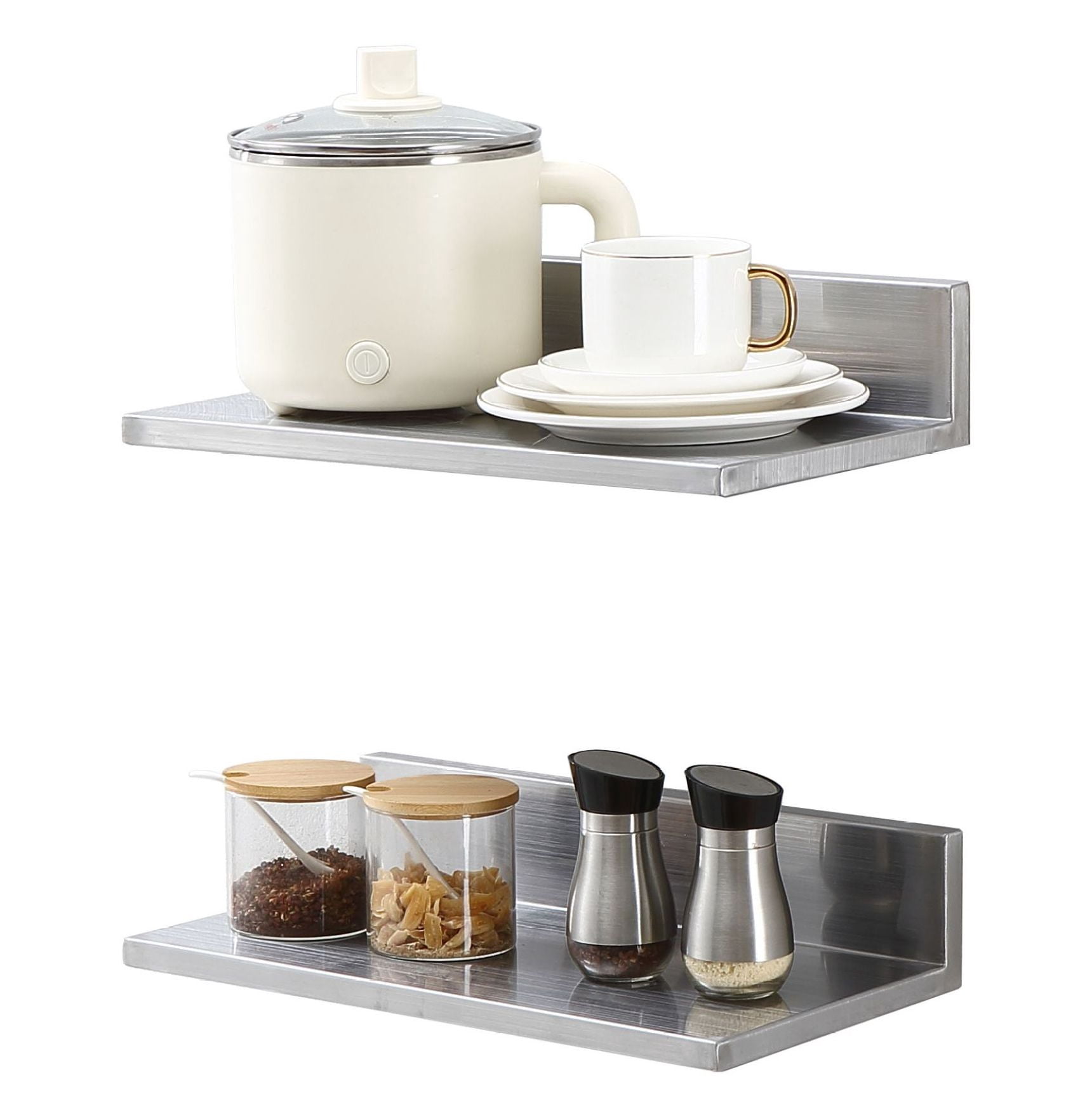 Stainless Steel Shelf 8.6x16 Inch, Wall Mounted Floating Shelves with Backsplash, 44lbs Capacity, Heavy Duty Storage for Kitchen, Restaurant, Bar, Hotel