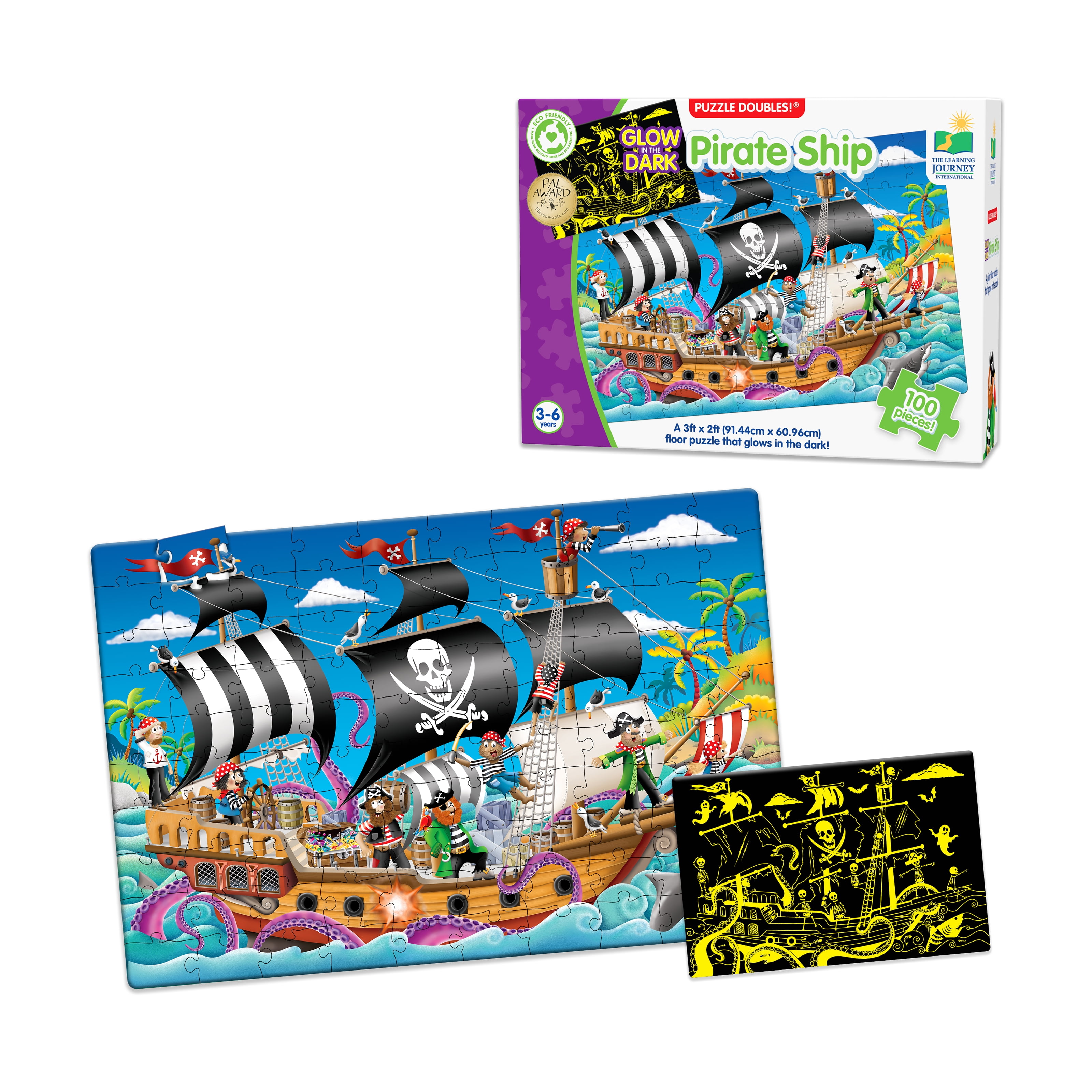 The Learning Journey Puzzle Doubles! - Glow in the Dark Pirate Ship: 100 Pcs