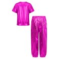 thumbnail image 2 of Doomiva Boys Girls Modern Hip Hop Jazz Dance Outfit Kids Metallic Shiny Short Sleeve T-shirt with Sparkly Jogger Pants Hot Pink 150, 2 of 7