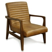 Shepherd - Channel Back Lounge Chair - Solid Teak Wood - Medium Stain Finish - Saddle Color Genuine Leather