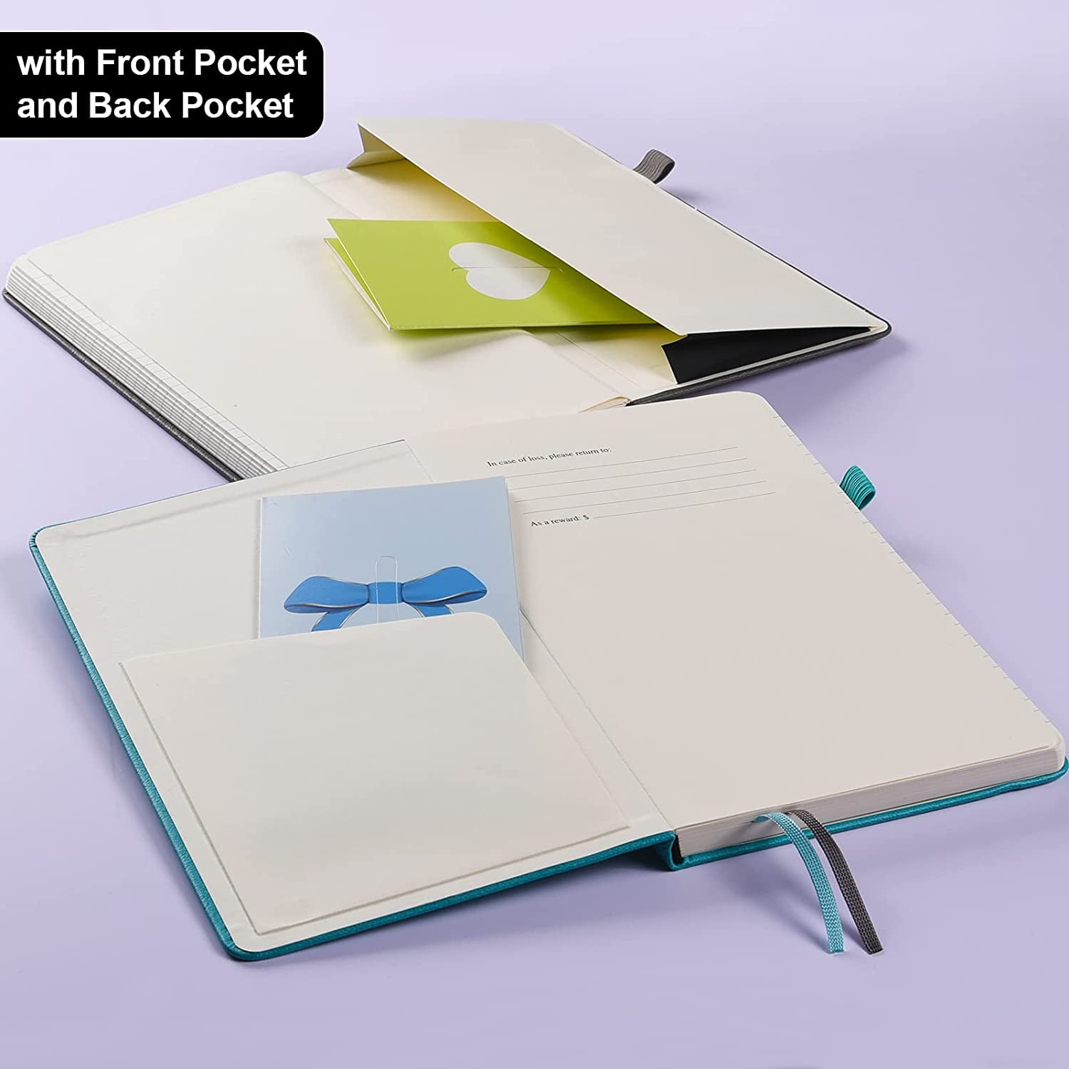 Journal Notebook, Hardcover Lined Notebook with 120GSM Thick Paper & Pockets, College Ruled Leather Journals with Index Tabs Stickers, 128 Pages, A5 (5.2" x 8.4"), Blue