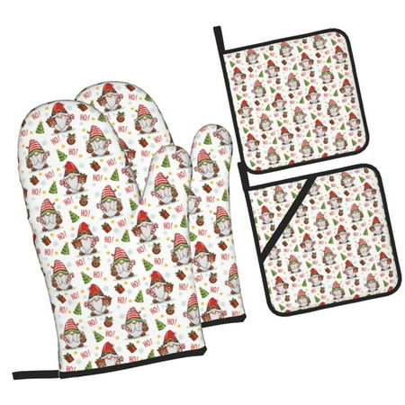 

Fotbe Merry Christmas Santa for 4Pcs Oven Mitts and Pot Holders 500℉ Heat Resistant Oven Mitts Non-Slip Silicone Surface Safe for Baking Cooking BBQ
