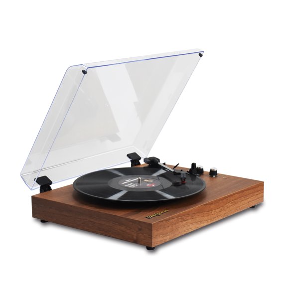 Walnut Wooden Vintage Vinyl Turntable with Dust Cover - 3-Speed (33/45/78 RPM) Record Player Supporting 7/10/12-inch Vinyls, Bluetooth 5.3 Connectivity, RCA Output, Built-in Dual Speakers, US Plug -