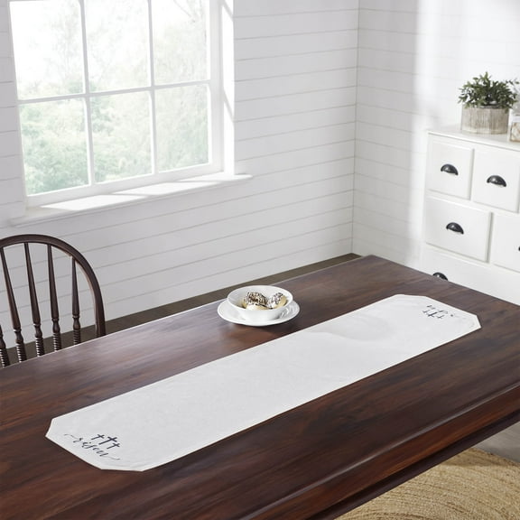 VHC Brands Farmhouse Spring Table Decor for Dining Room Kitchen Religious Easter White Tabletop Linens Risen Runner 12x60 Inches, 5 Foot Long