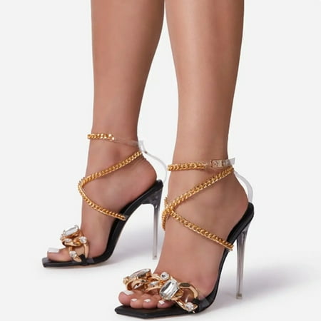 

VKEKIEO Open Toe High Heels High Heel Square Black