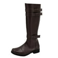 thumbnail image 5 of Mid Calf Riding Boots for Women Men Festival Costume Dress Knee High Boots Retro Strappy Low Heel Wide Calf Long Booties Brown 5.5, 5 of 5