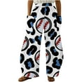 thumbnail image 2 of Lilgiuy Fashion Women Comfortable Baseball Printed Color Drawstring Leisure Pants Pockets Loose Pants for Hiking Biker Golf, 2 of 5