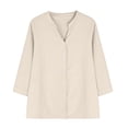 thumbnail image 6 of Women's Plus Size Cotton Linen Shirt, 3/4 Sleeve Button Down Blouse, Loose Fit Breathable Casual Top for Work, Daily Wear and Versatile Outfits Beige XL, 6 of 9