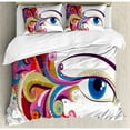 thumbnail image 3 of Eye Duvet Cover Set Twin Size, Abstract Artwork Woman's Eye Colorful Vibrant Swirls Dots Curvy Lines Feminine Vision, Decorative 2 Piece Bedding Set with 1 Pillow Sham, Multicolor, by Ambesonne, 3 of 3