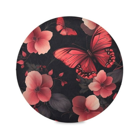 

15.4inch Round Placemats DIY Printing Design Suitable for Kitchen Table Party Decoration Butterfly and Flowers