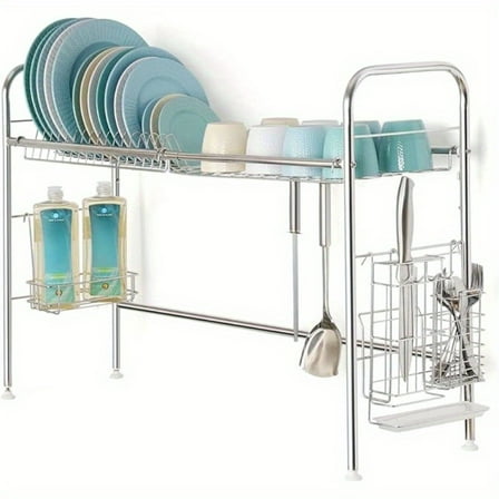 [Space-Saving Dish Rack] 2-Tier Stainless Steel Over Sink Dish Drainer Drying Rack | Space-Saving for Compact Kitchen - Silvery