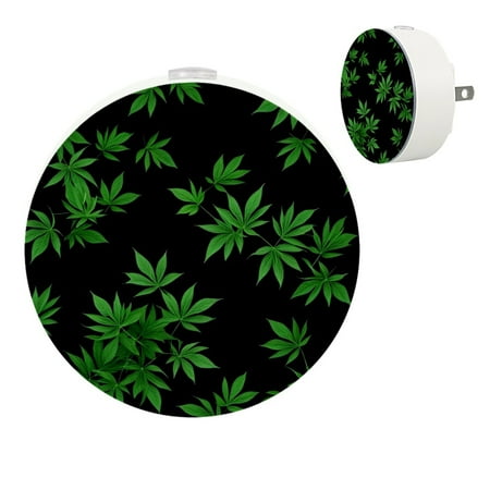 

Night Lights Plug Into Wall [2 Pack] Night Light for Kids LED Nightlight with Dusk to Dawn Sensor for Bathroom Decor Children Room Summer Tropical Green Maple Leaf Black