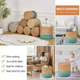 thumbnail image 4 of 18" Handwoven Ottoman Pouf – Natural Braided Boho Footrest Stool, Rustic Accent Footstool & Side Table for Living Room or Bedroom Natural Water Hyacinth + Lake Blue Corn Husk, 4 of 6