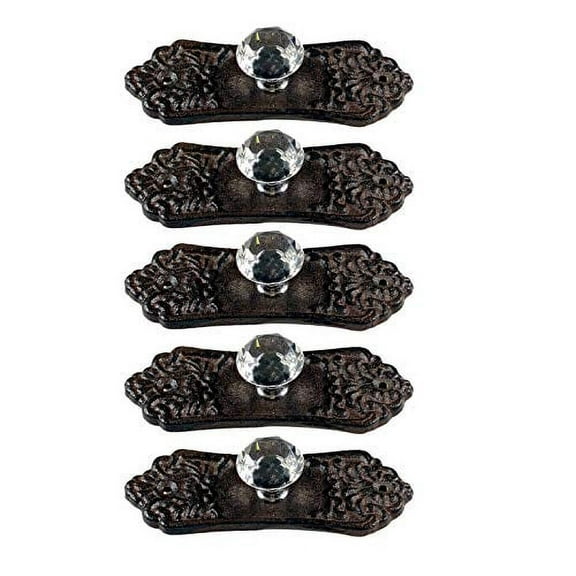 Urbalabs Cast Iron Crystal Glass Knobs Kitchen Cabinet Handles and Drawer Pulls Antique Country Home Rustic Decor Farmhouse Cabinet Handle Floral Western Dresser Pulls (5, Floral Cast Iron Design)
