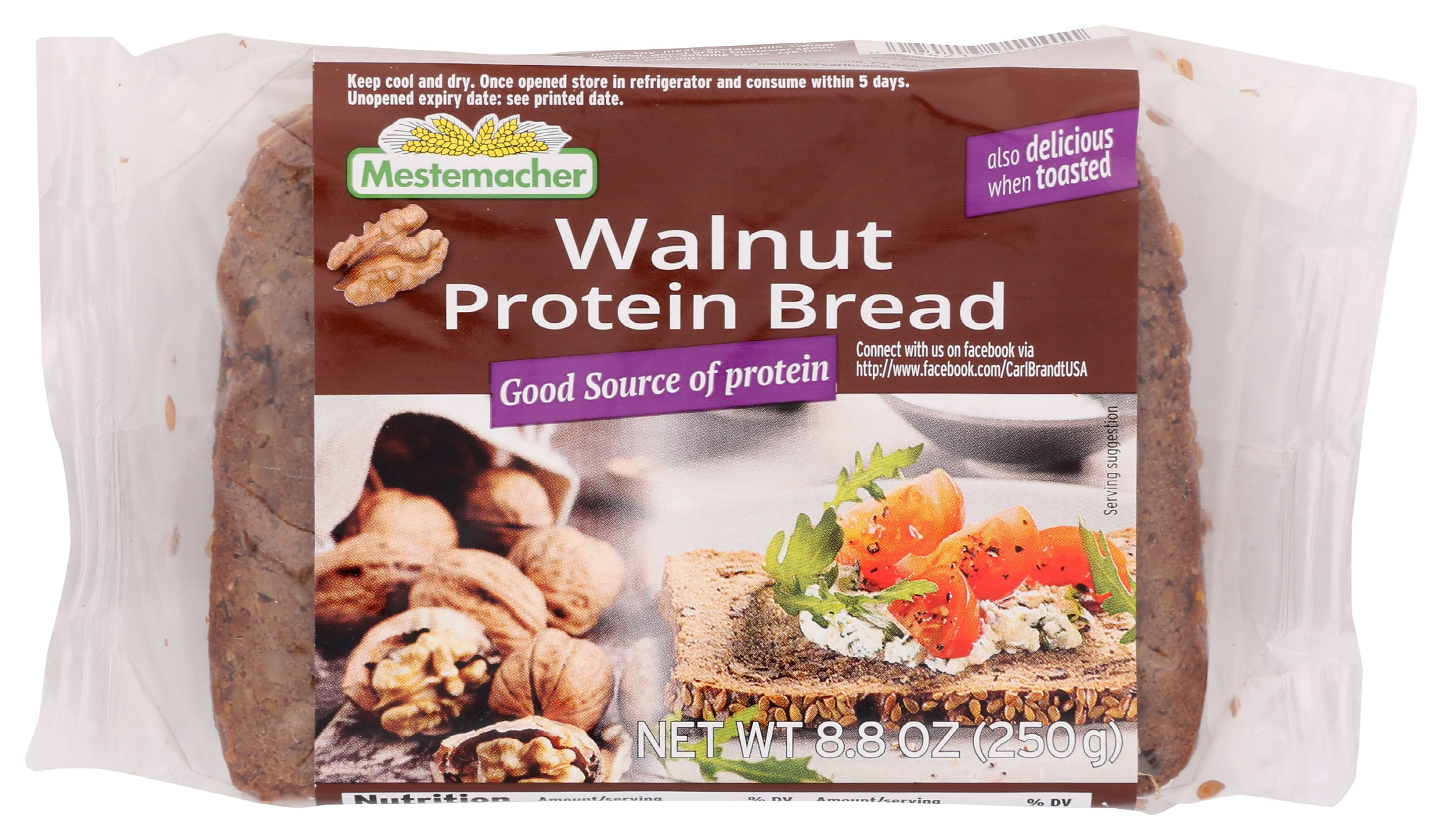 Pack of 9, Mestemacher Walnut Protein Bread, 8.8 oz