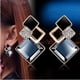 thumbnail image 2 of Trendy Simple Cubic Zirconia Stud Earrings Geometric 3D Cube Triangle Square Diamond Multilayer Earrings for Women and Girls (Blue) blue -, 2 of 4