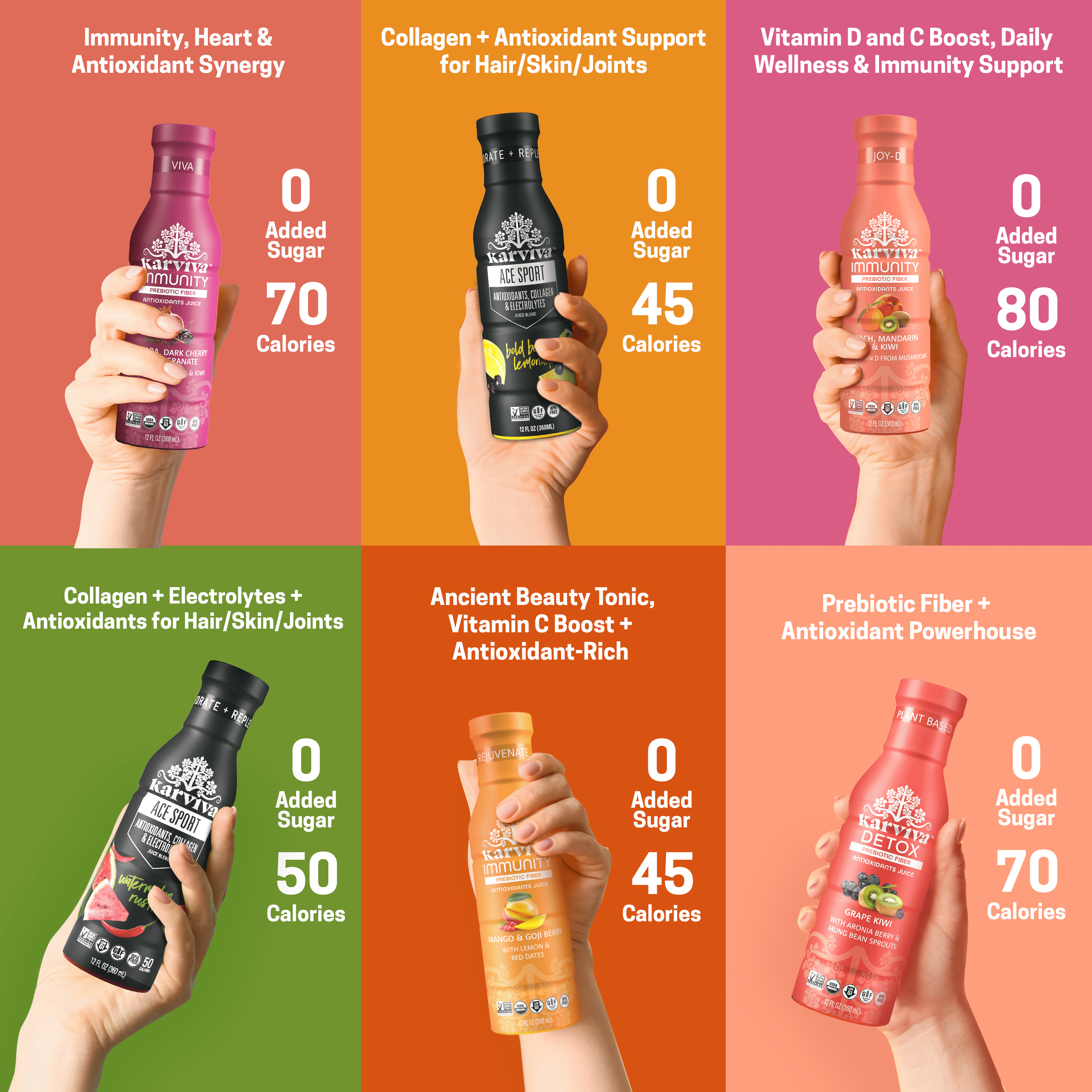 Karviva Organic Juice Cleanse & Skin Glowing Variety Pack, 12 oz BPA-Free Bottles (Pack of 6)