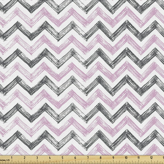 Ambesonne Grey Chevron Fabric by the Yard Upholstery, Sketch Pastel, 3 Yards, Pale Pink Dark Grey