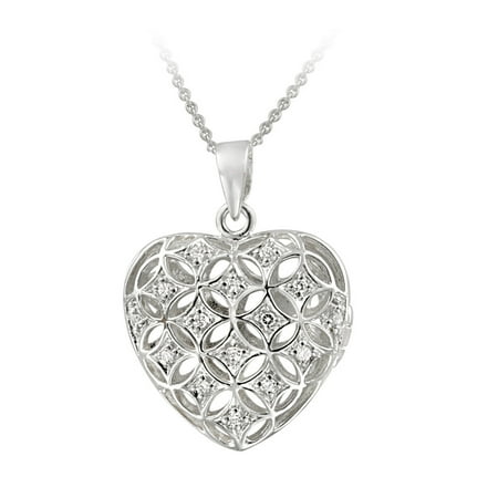 Fancy Puffed Heart - Sterling Silver CZ Puffed Heart Locket Necklace