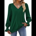 thumbnail image 3 of Blusas de Larga para Mujer 2025, Elegantes, Informales, con Cuello en V, Tipo Túnica, Blusa Holgada de para el Trabajo. Verde S, 3 of 5