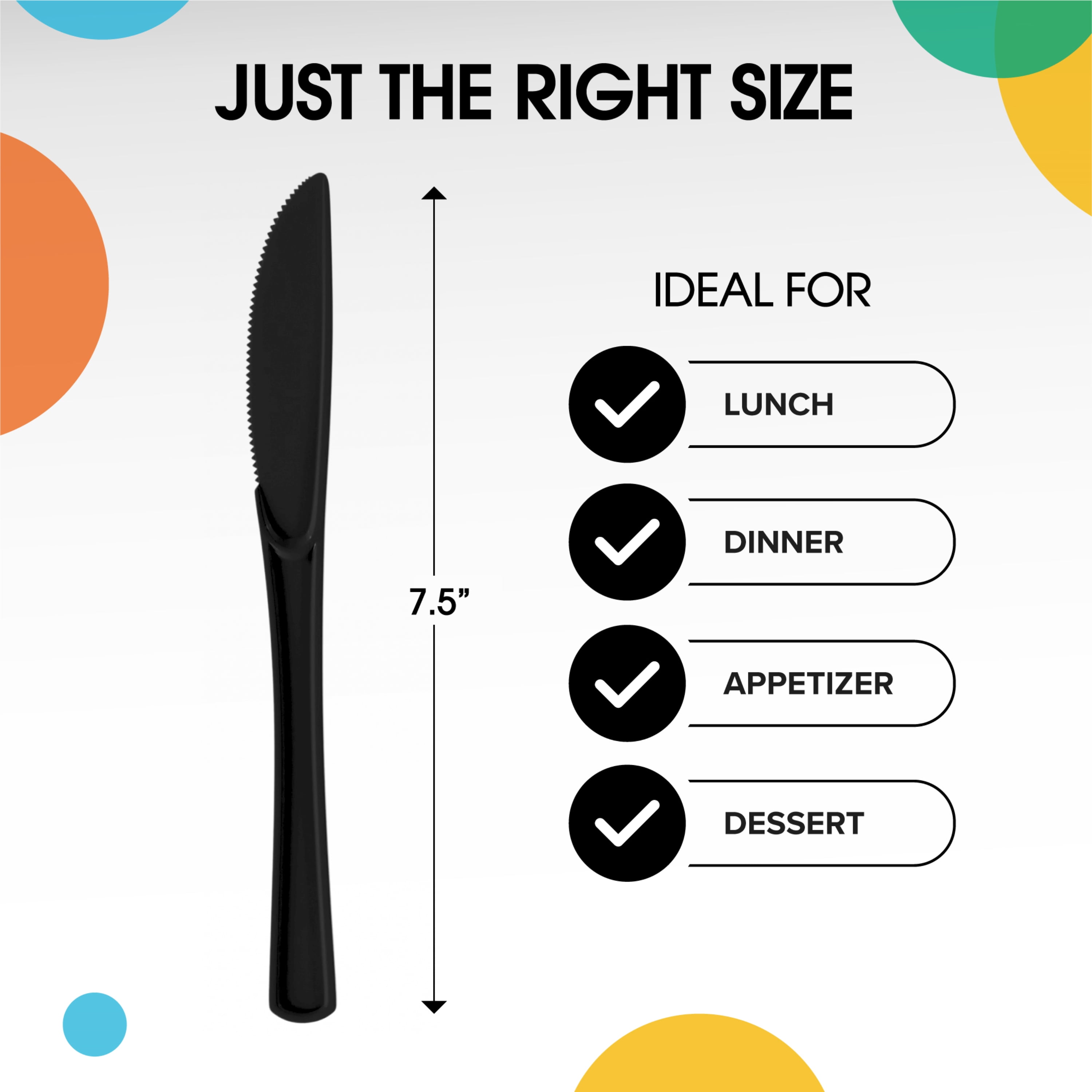 Exquisite Disposable Knives - 100 Black Plastic Knives - Black Party Supplies