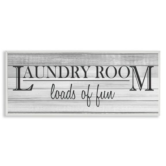 Stupell Industries Fun Laundry Room Funny Word Bathroom Black And White Design, 13 x 30,Design by Kimberly Allen